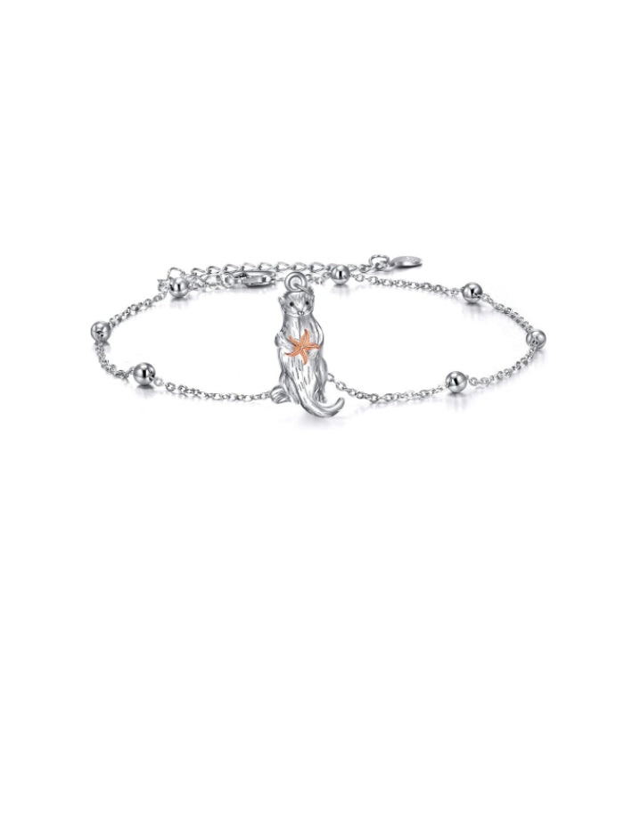 Beads Anklet Sterling Silver Otter Ankle Bracelets Jewelry for Women Gifts JL-041