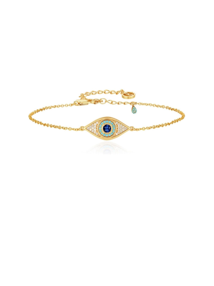 Womens Evil Eye Anklet 18k Gold Plated Brass Zirconia Trendy Adjustable Dainty Round Vacation Ankle Bracelets Jewelry Gifts JL-043