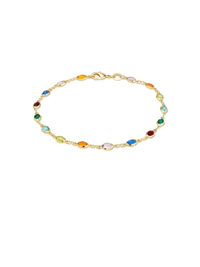 18K Gold Plated Gold and Multi Color Crystal Baguette Anklet JL-045