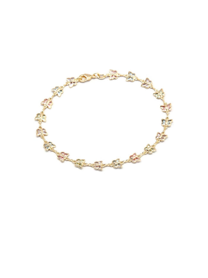 18K Gold Plated Gold and Multi Color Crystal Baguette Anklet JL-046