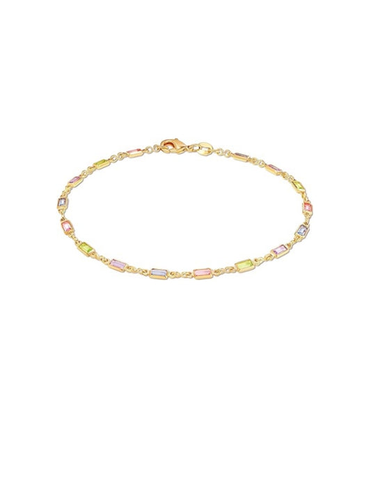 18K Gold Plated Gold and Multi Color Crystal Baguette Anklet JL-047