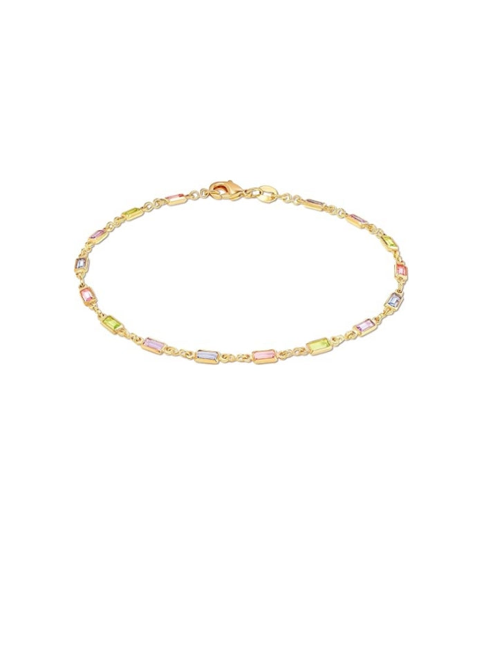 18K Gold Plated Gold and Multi Color Crystal Baguette Anklet JL-047
