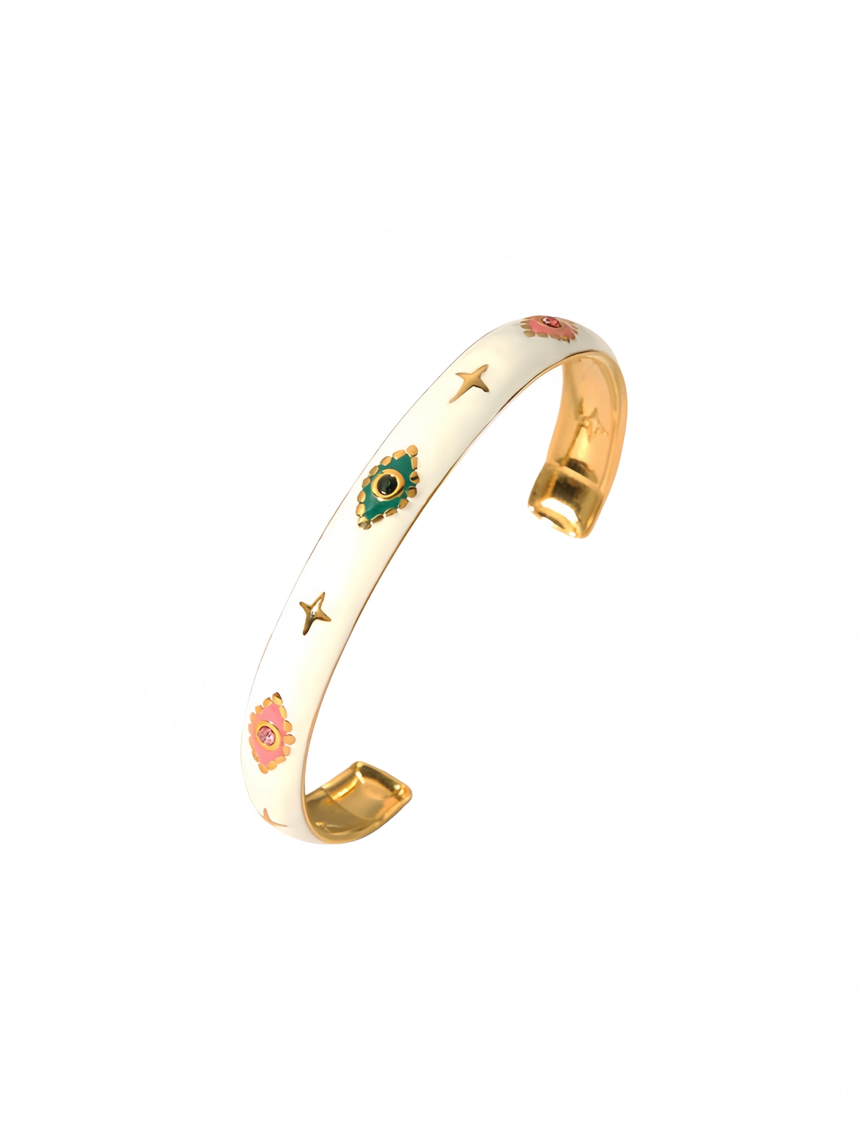 Art-style open bracelets with gold patterns and white decorations SL-051