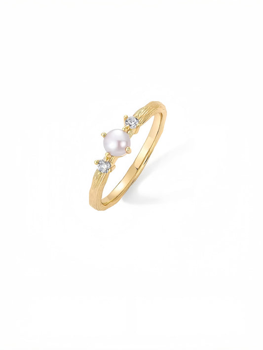 14K Gold Plated Pearl Hammered Ring for Women JZ-060