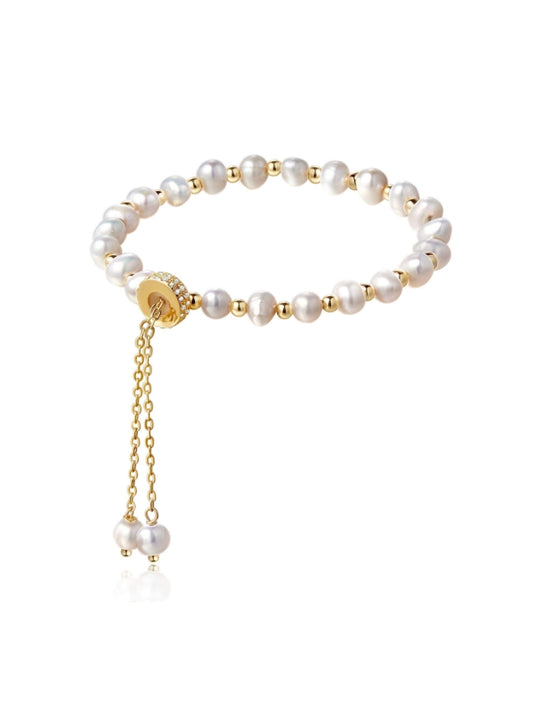 Pearl Bracelet Chain Link Baroque Culture  14K Gold Filled Adjustable Fashion Valentine Charm Dainty Handmade Jewelry for Women Wife Mother SL-046