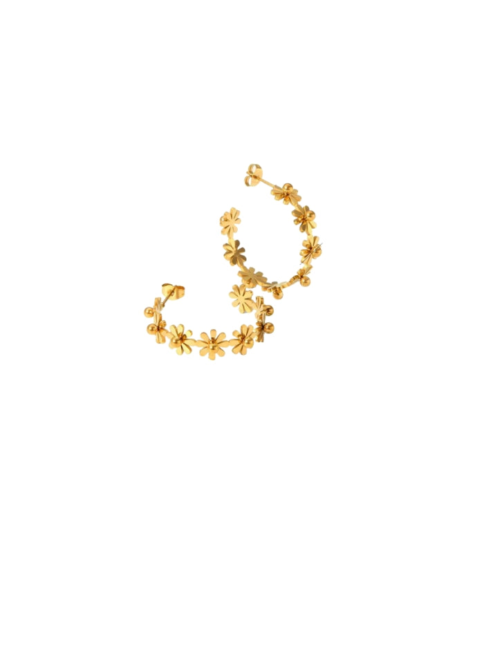 Flower - Shaped Hoop Earrings, High - Quality Metal, Lightweight & Comfortable, Exquisite Craftsmanship, Versatile Style, Outstanding Details, Multi - scene Adaptation, Gold, Silver, Ideal Gift RH-058