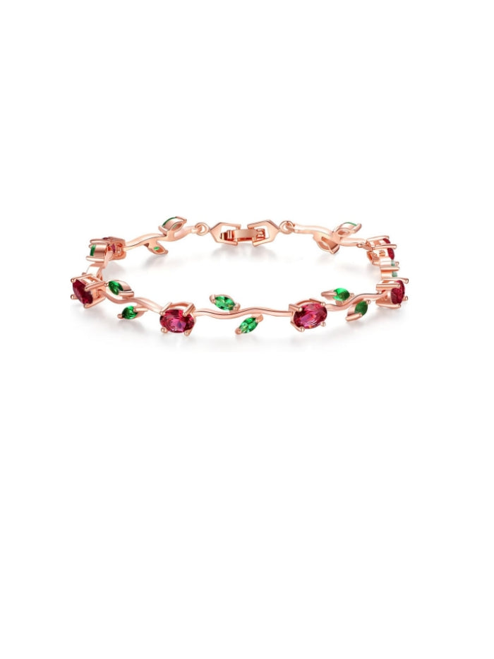 Lovely White Gold Plated AAA Cubic Zirconia Gemstone Flower Vine 7 Inches Bracelet SL-057