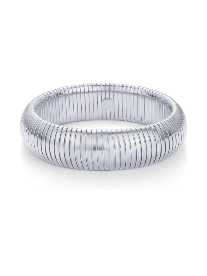 Stainless Steel 14K Gold Plated Waterproof Flexible Stretch Chunky Bangle for Women | Cobra Bracelet SL-012