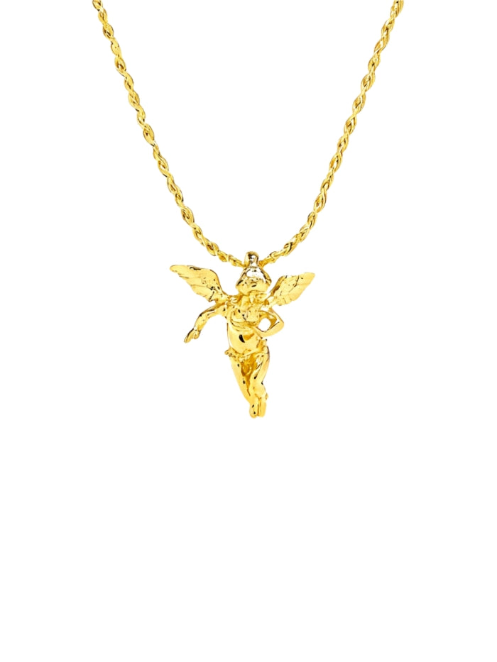 Medium Guardian Angel Pendant Necklace Charm 24K Real Gold Plated XL-045