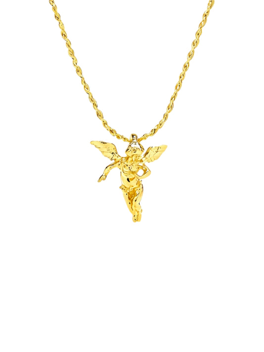 Medium Guardian Angel Pendant Necklace Charm 24K Real Gold Plated XL-045