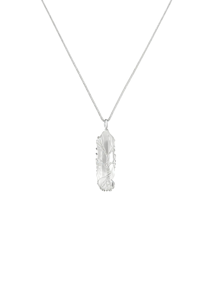 925 Sterling Silver chain Natural Raw Stone Healing Crystal Necklace Silver Life Tree Wire Wrapped Clear Quartz Point Pendant For Womens Ladies XL-050