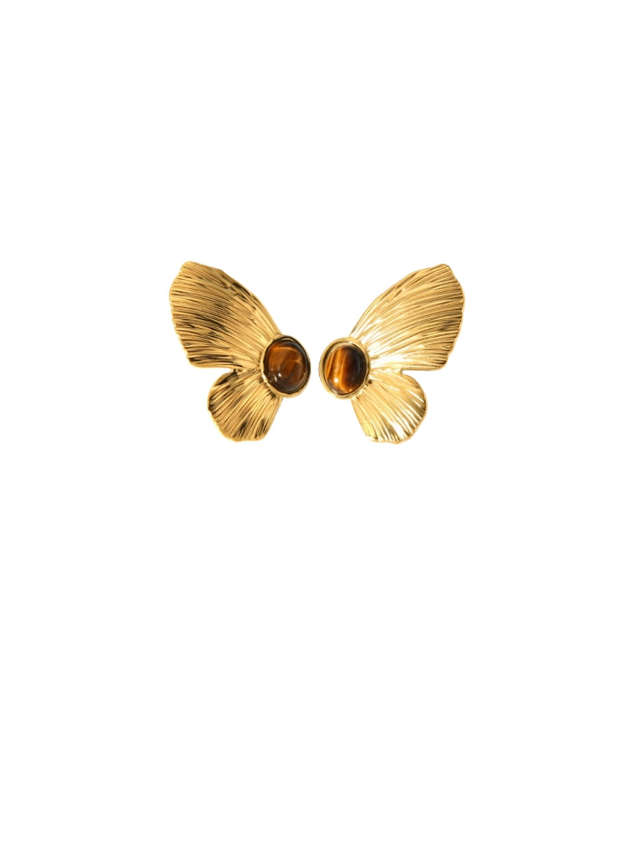 Butterfly Stud Earrings Gemstone Center Gold Plated Statement Jewelry Vintage Style Elegant Design Artistic Accessories Fashion Earrings Unique Jewelry EH-053