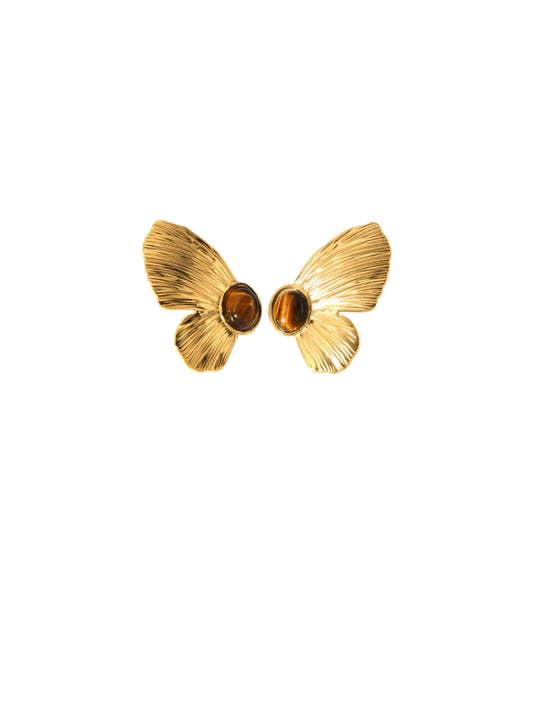 Butterfly Stud Earrings Gemstone Center Gold Plated Statement Jewelry Vintage Style Elegant Design Artistic Accessories Fashion Earrings Unique Jewelry EH-053