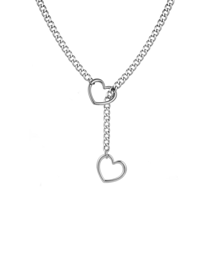 Heart Slip Chain Necklaces for Women,Stainless Steel O-Ring Adjustable Lariat Heart Y-Necklace,Punk Gothic Cuban Collar Choker Necklace for women XL-011