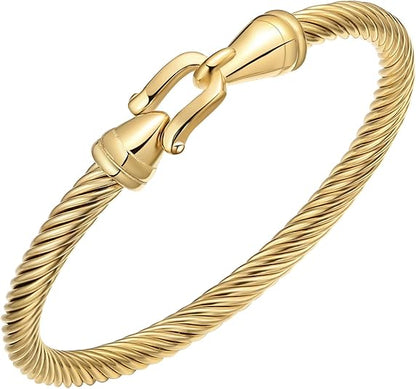 Stainless Steel Twisted Cable Wire Bracelets with Hook Clasp Stylish Roman Digital Bangle Bracelet for Women SL-010