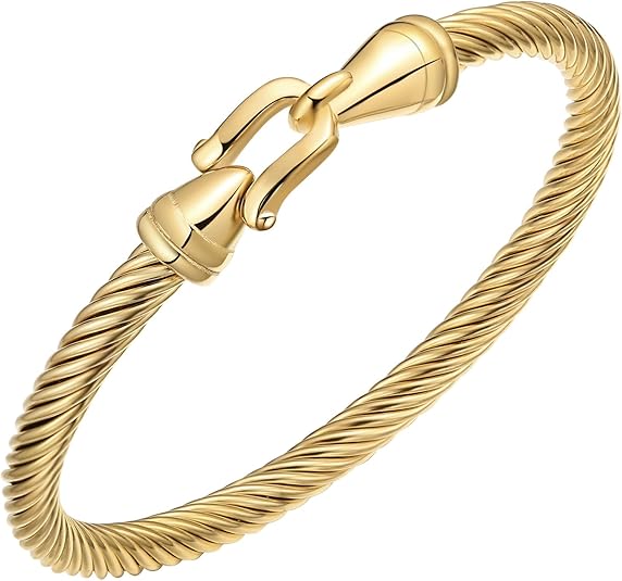 Stainless Steel Twisted Cable Wire Bracelets with Hook Clasp Stylish Roman Digital Bangle Bracelet for Women SL-010