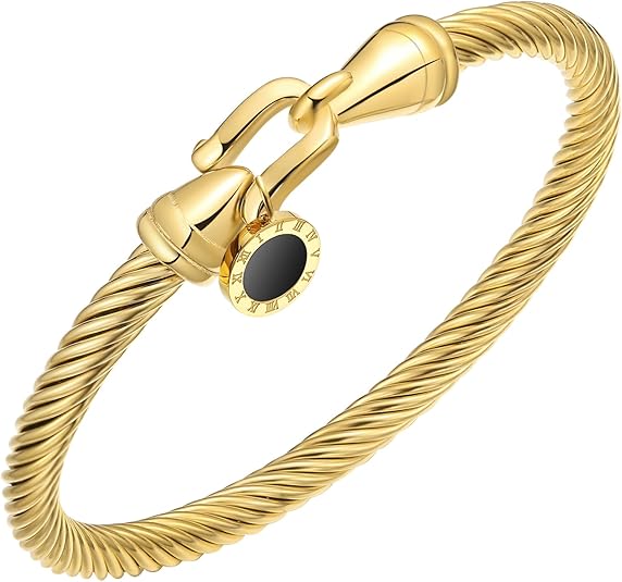 Stainless Steel Twisted Cable Wire Bracelets with Hook Clasp Stylish Roman Digital Bangle Bracelet for Women SL-010