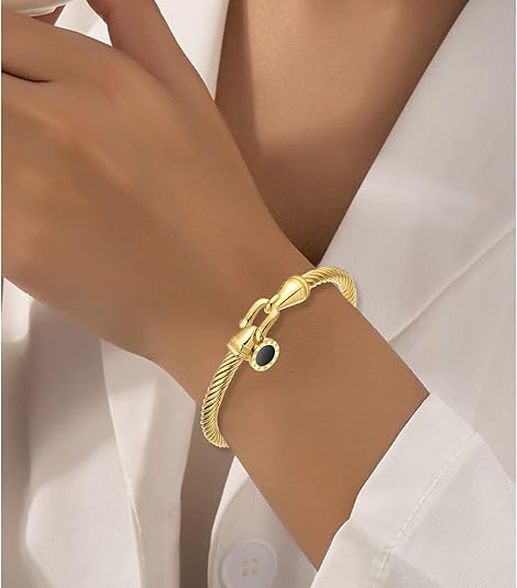 Stainless Steel Twisted Cable Wire Bracelets with Hook Clasp Stylish Roman Digital Bangle Bracelet for Women SL-010