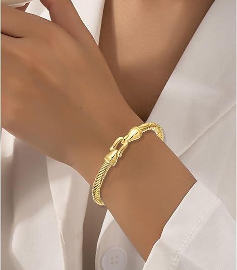 Stainless Steel Twisted Cable Wire Bracelets with Hook Clasp Stylish Roman Digital Bangle Bracelet for Women SL-010