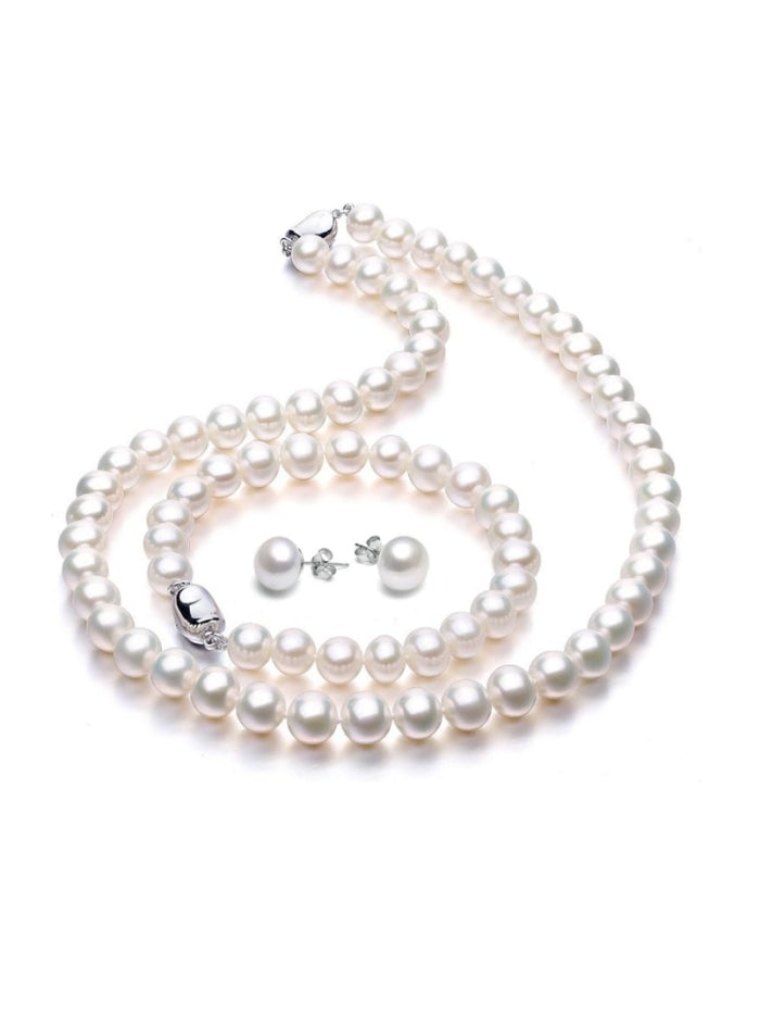 Freshwater Cultured Pearl Necklace Set Includes Stunning Bracelet and Stud Earrings Jewelry for Women-XL-016