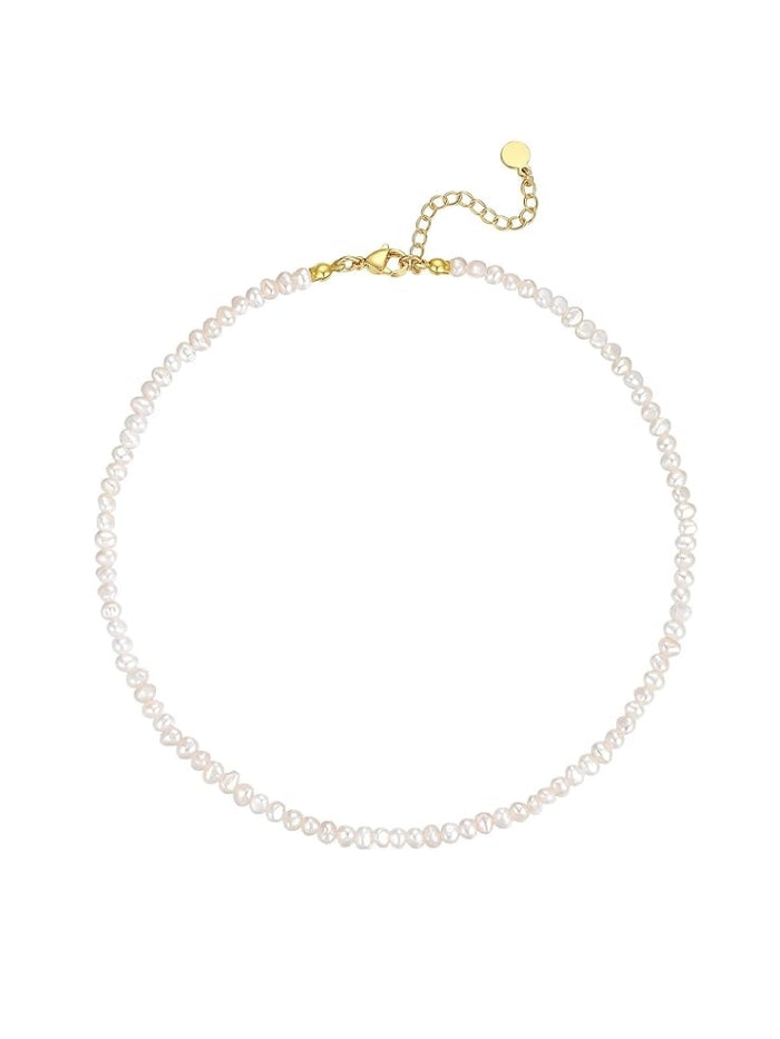 Natural Freshwater Baroque Pearl Necklace 14K Gold Plated Dainty Choker Necklace for Women Girls Snake Chain/Cuban Link/Paperclip/Ball Beaded Chain/Tennis Chain Fashion Jewelry for Gift XL-017