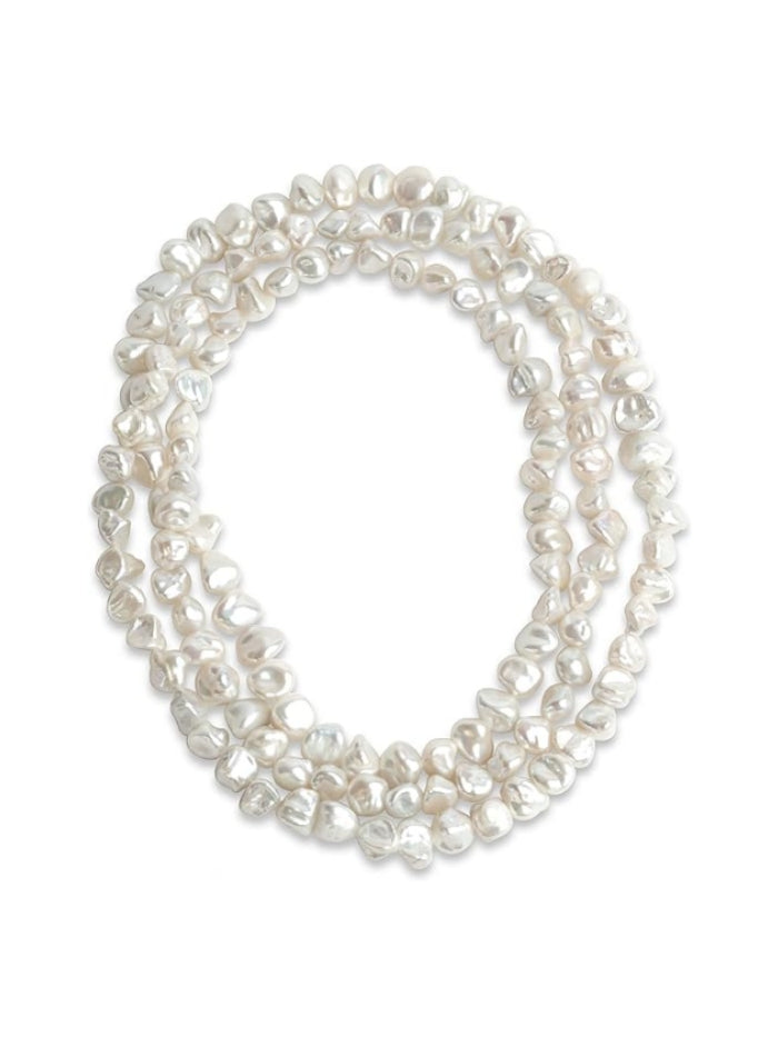 Women's Pearl Necklace Strand Freshwater Cultured Baroque Keshi 120 cm long Baroque Keshi pearls from 7-9 to 10-11 mm Knotted every 4 pearls XL-022