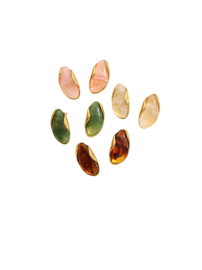 Statement Earrings Irregular Gemstone Gold Plated Resin Jewelry Vintage Style Elegant Design Minimalist Accessories Colorful Stones Fashion Jewelry Unique Earrings RH-052