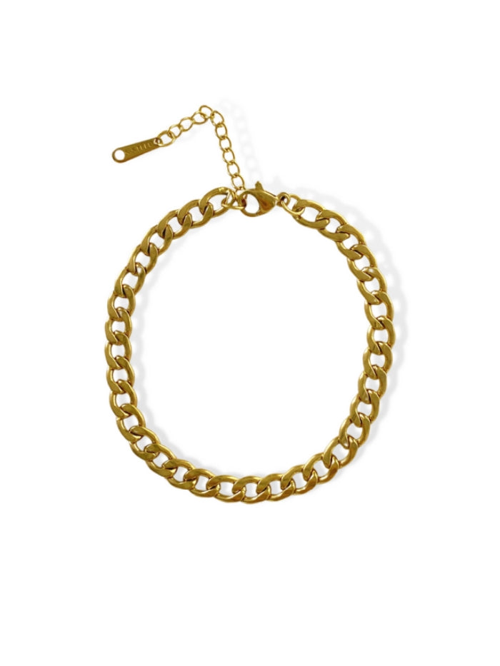 cuban link anklet gold plated stainless steel adjustable extender chunky chain minimalist style everyday wear stacking friendly tarnish resistant JL-006