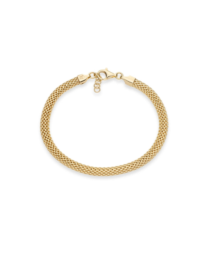 18K Gold Over Sterling Silver Italian 5mm Mesh Link Chain Bracelet for Women SL-022