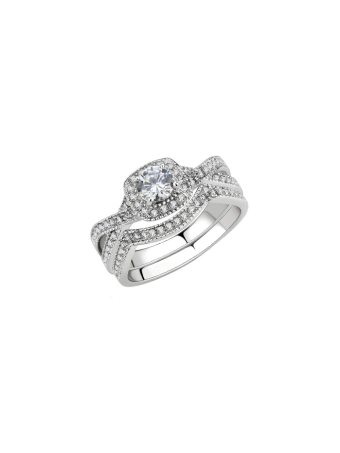 Stainless Steel Rings for Women Infinity Wedding Set Round CZ Cubic Zirconia Halo Engagement Bridal Jewelry Set JZ-007