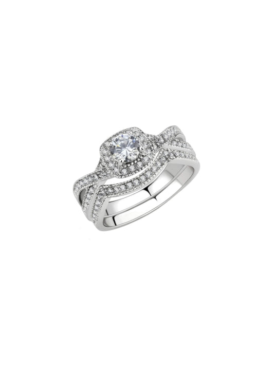 Stainless Steel Rings for Women Infinity Wedding Set Round CZ Cubic Zirconia Halo Engagement Bridal Jewelry Set JZ-007