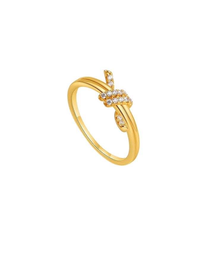 Gold Rings for Women Non Tarnish, Diamond Twist Love Knot Ring JZ-063