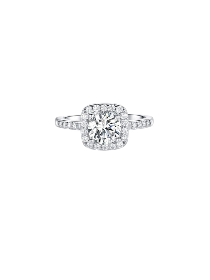 18K White Gold Plated Cubic Zirconia Promise Halo Engagement Promise Eternity Ring for Women JZ-006