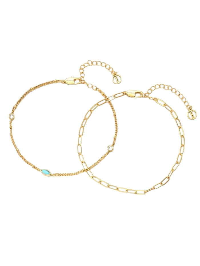 Ankle Bracelets for Women 18K Gold Marquise Opal Layered Anklets No Tarnish Summer Beach Jewelry Gift JL-007