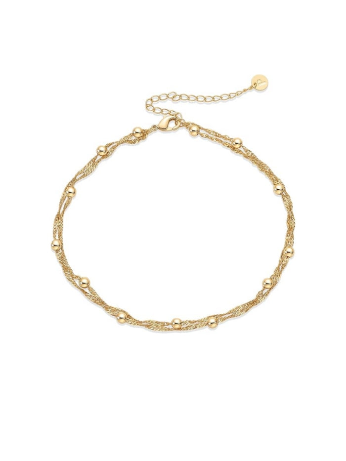 14K Gold Plated Charm Link Chain Anklets for Women | Dainty Cubic Zirconia Boho Dot Evil Eye Star Station Solitaire Pearl Beaded Festival Adjustable Gold Anklets JL-008