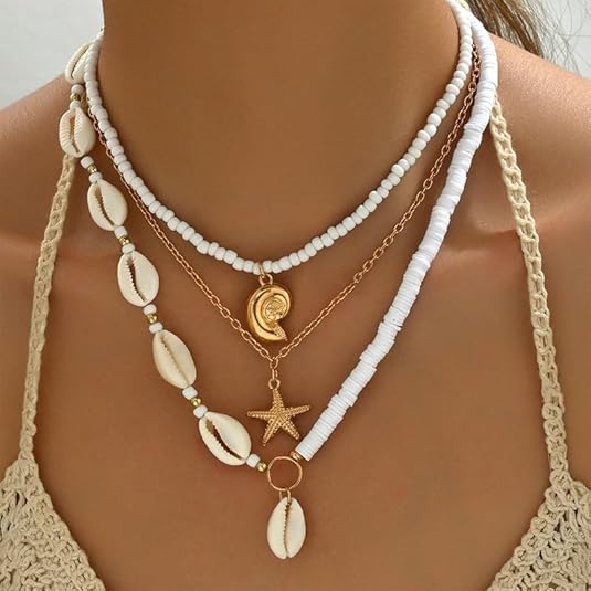 White Puka Shell Necklace for Men, Seashell Necklaces with Clam Chip Beads for Women, Beach Pooka VSCO Choker, Hawaiian Heishi Puca Surfer Chokers, Beachy Pooka Beaded Summer Necklace XL-015