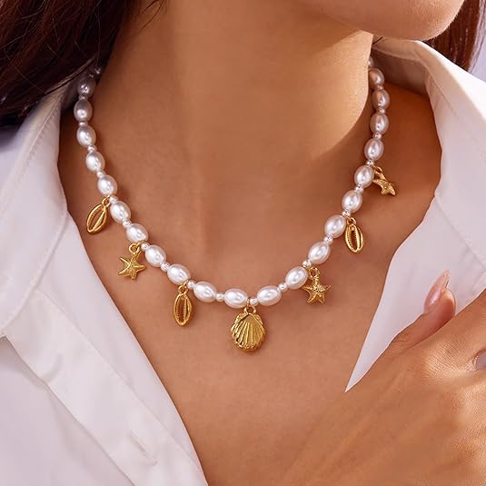 White Puka Shell Necklace for Men, Seashell Necklaces with Clam Chip Beads for Women, Beach Pooka VSCO Choker, Hawaiian Heishi Puca Surfer Chokers, Beachy Pooka Beaded Summer Necklace XL-015