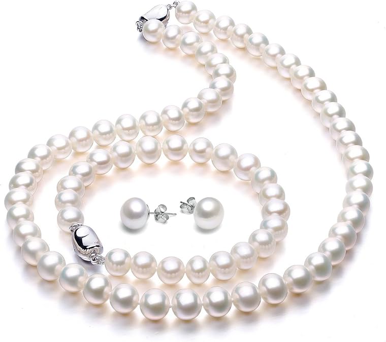 Freshwater Cultured Pearl Necklace Set Includes Stunning Bracelet and Stud Earrings Jewelry for Women-XL-016