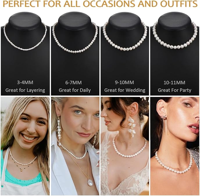 Natural Freshwater Baroque Pearl Necklace 14K Gold Plated Dainty Choker Necklace for Women Girls Snake Chain/Cuban Link/Paperclip/Ball Beaded Chain/Tennis Chain Fashion Jewelry for Gift XL-017