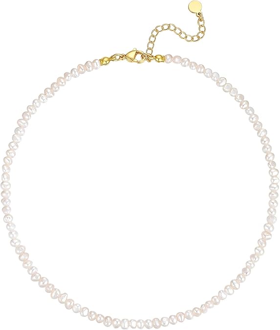 Natural Freshwater Baroque Pearl Necklace 14K Gold Plated Dainty Choker Necklace for Women Girls Snake Chain/Cuban Link/Paperclip/Ball Beaded Chain/Tennis Chain Fashion Jewelry for Gift XL-017