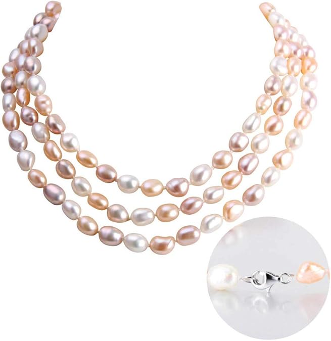 Multicolor Pearl Necklace for Women, Freshwater Cultured Baroque Pearls Strand Necklace for Pearl Jewelry XL-19