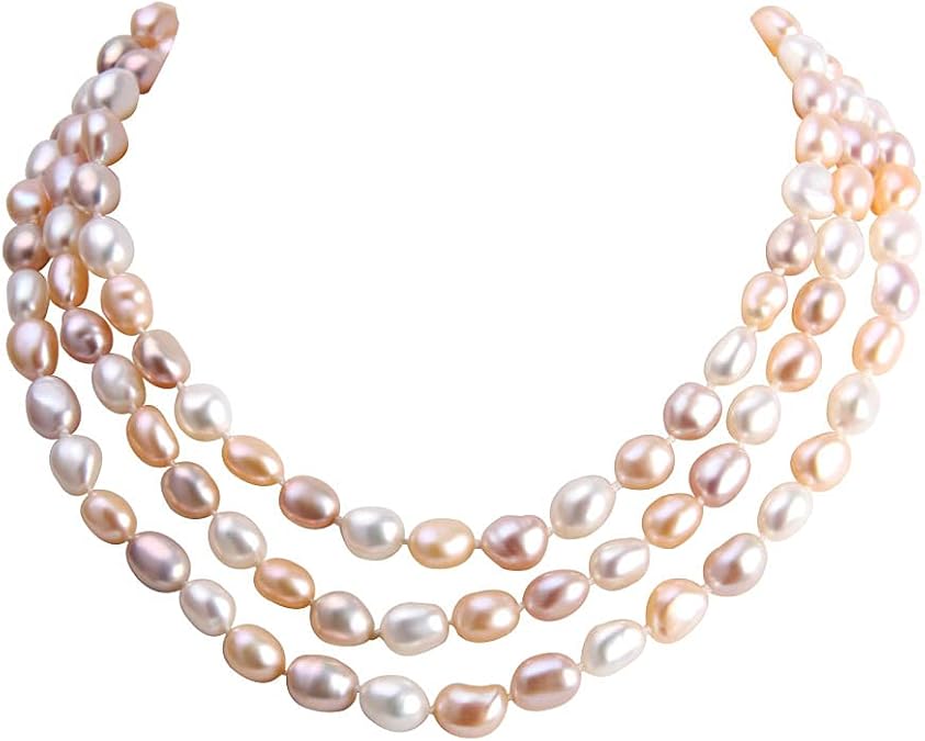 Multicolor Pearl Necklace for Women, Freshwater Cultured Baroque Pearls Strand Necklace for Pearl Jewelry XL-19