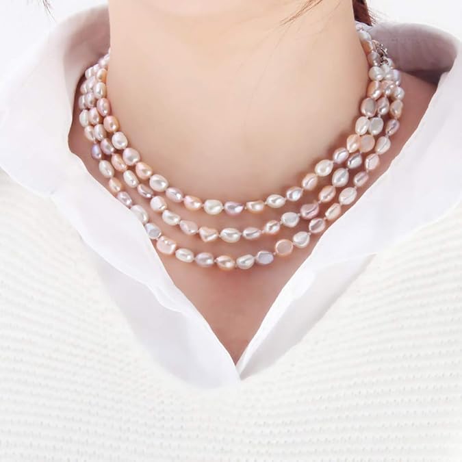 Multicolor Pearl Necklace for Women, Freshwater Cultured Baroque Pearls Strand Necklace for Pearl Jewelry XL-19