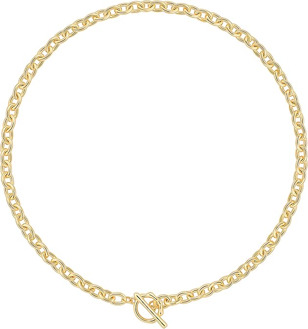 18K Gold Paperclip Chain Choker Satellite Chain Biwa Pearl Pendant Necklace Dainty Jewelry for Women XL-20