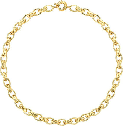 18K Gold Paperclip Chain Choker Satellite Chain Biwa Pearl Pendant Necklace Dainty Jewelry for Women XL-20