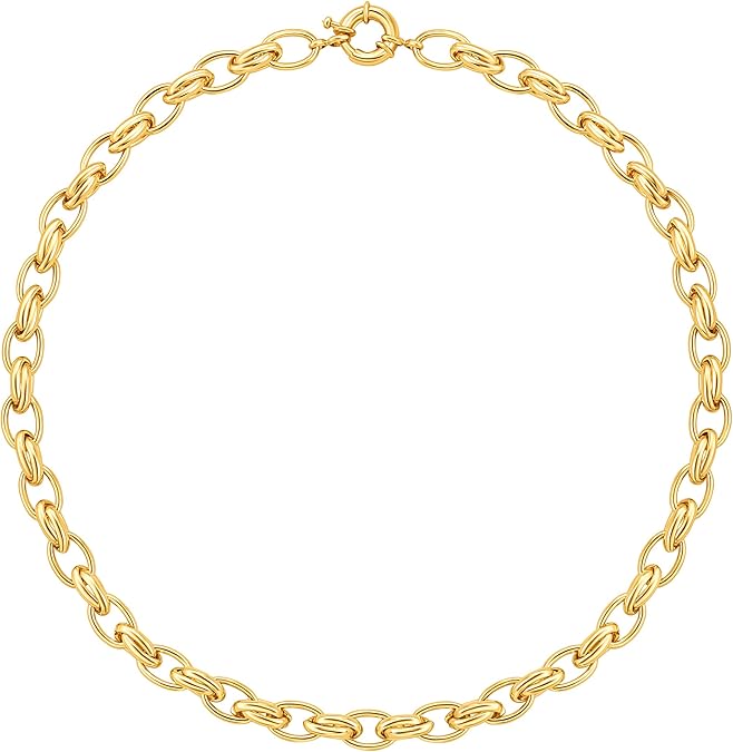 18K Gold Paperclip Chain Choker Satellite Chain Biwa Pearl Pendant Necklace Dainty Jewelry for Women XL-20