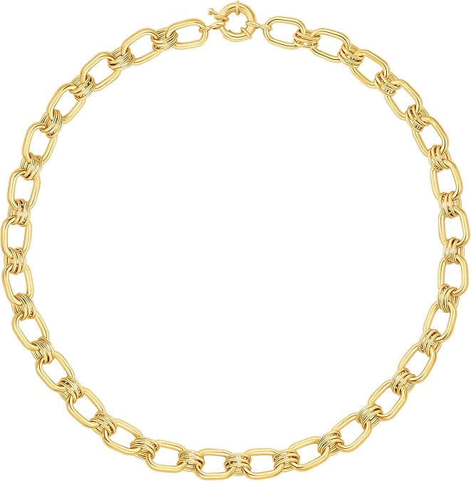 18K Gold Paperclip Chain Choker Satellite Chain Biwa Pearl Pendant Necklace Dainty Jewelry for Women XL-20