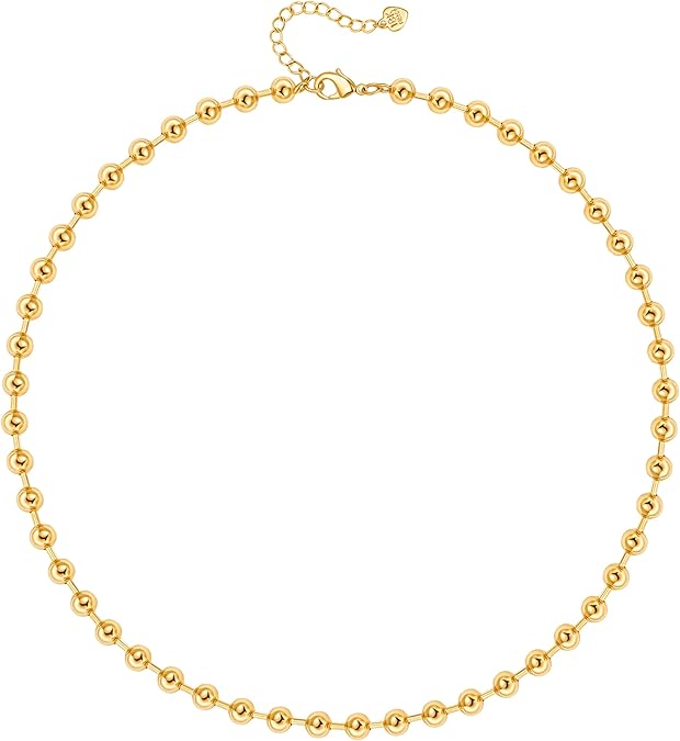 18K Gold Paperclip Chain Choker Satellite Chain Biwa Pearl Pendant Necklace Dainty Jewelry for Women XL-20