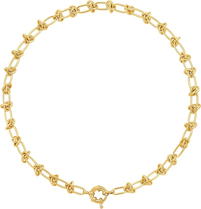 18K Gold Paperclip Chain Choker Satellite Chain Biwa Pearl Pendant Necklace Dainty Jewelry for Women XL-20