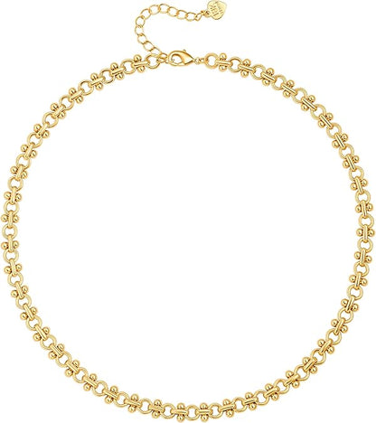 18K Gold Paperclip Chain Choker Satellite Chain Biwa Pearl Pendant Necklace Dainty Jewelry for Women XL-20